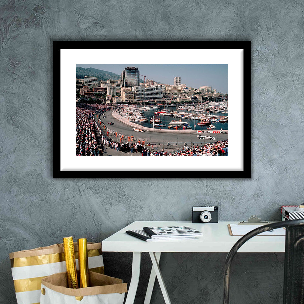 Monaco Grand Prix Large Stretched Floating Frame Wall Art Print, Framed Art Print White Border