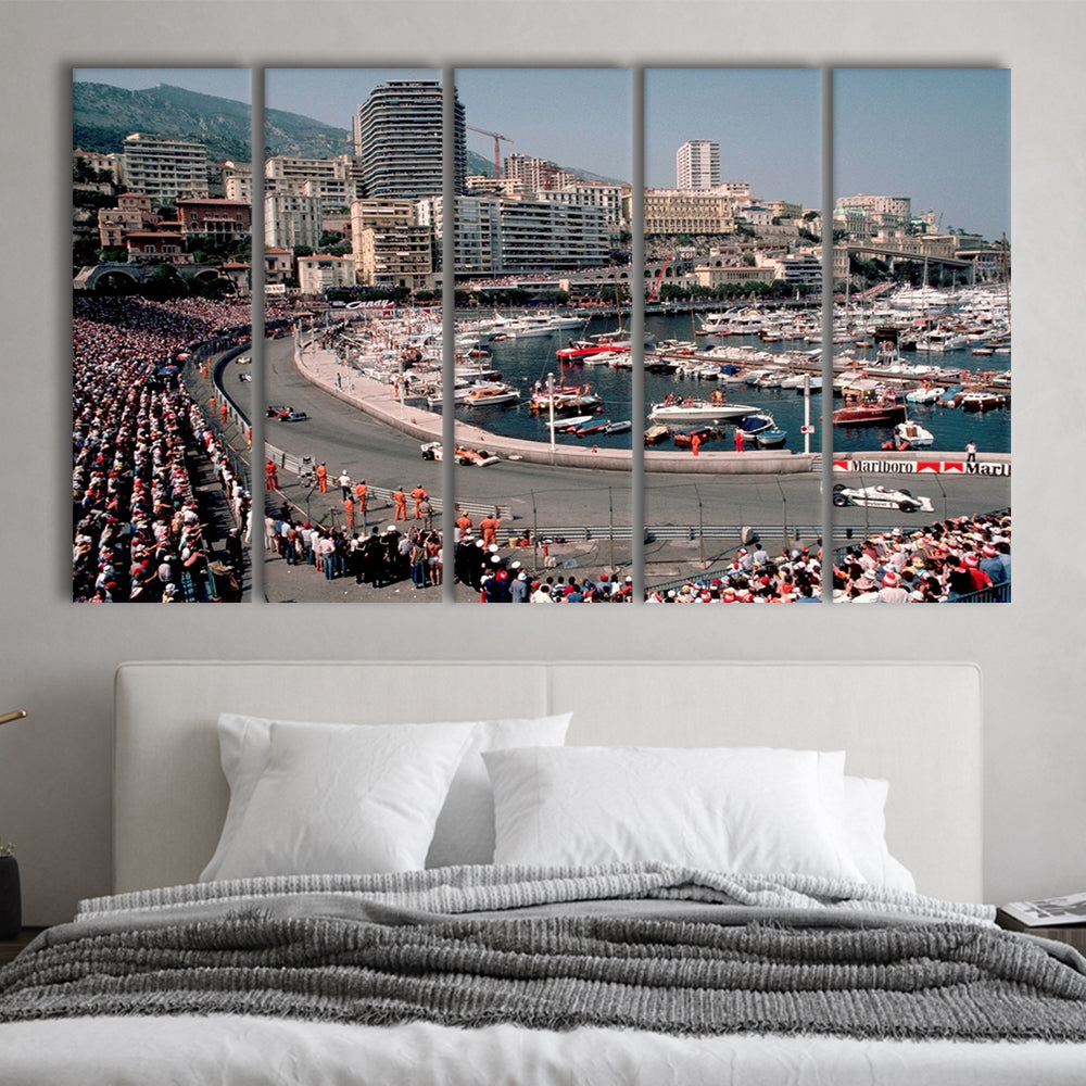 Monaco Grand Prix Large Stretched Canvas Floating Frame Wall Art Print, 5 Piece B Extra Large Cavas Print Wall Art Decor