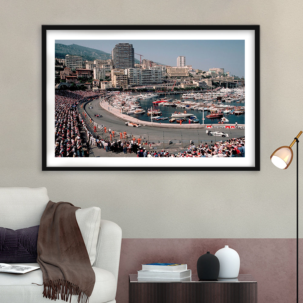 Monaco Grand Prix Large Stretched Floating Frame Wall Art Print, Framed Art Print White Border