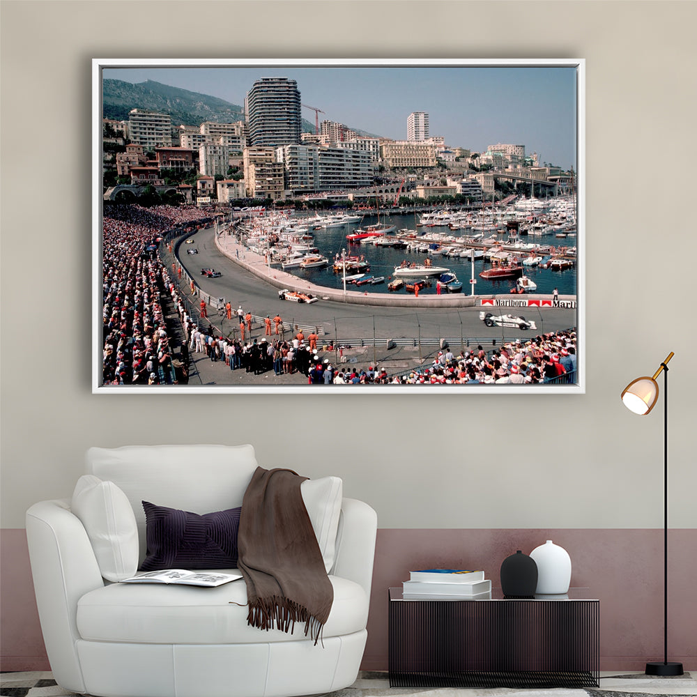 Monaco Grand Prix Large Stretched Canvas Floating Frame Wall Art Print, Framed Cavas Print, Floating Frame
