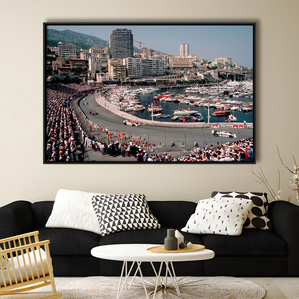 Monaco Grand Prix Large Stretched Canvas Floating Frame Wall Art Print, Framed Cavas Print, Floating Frame
