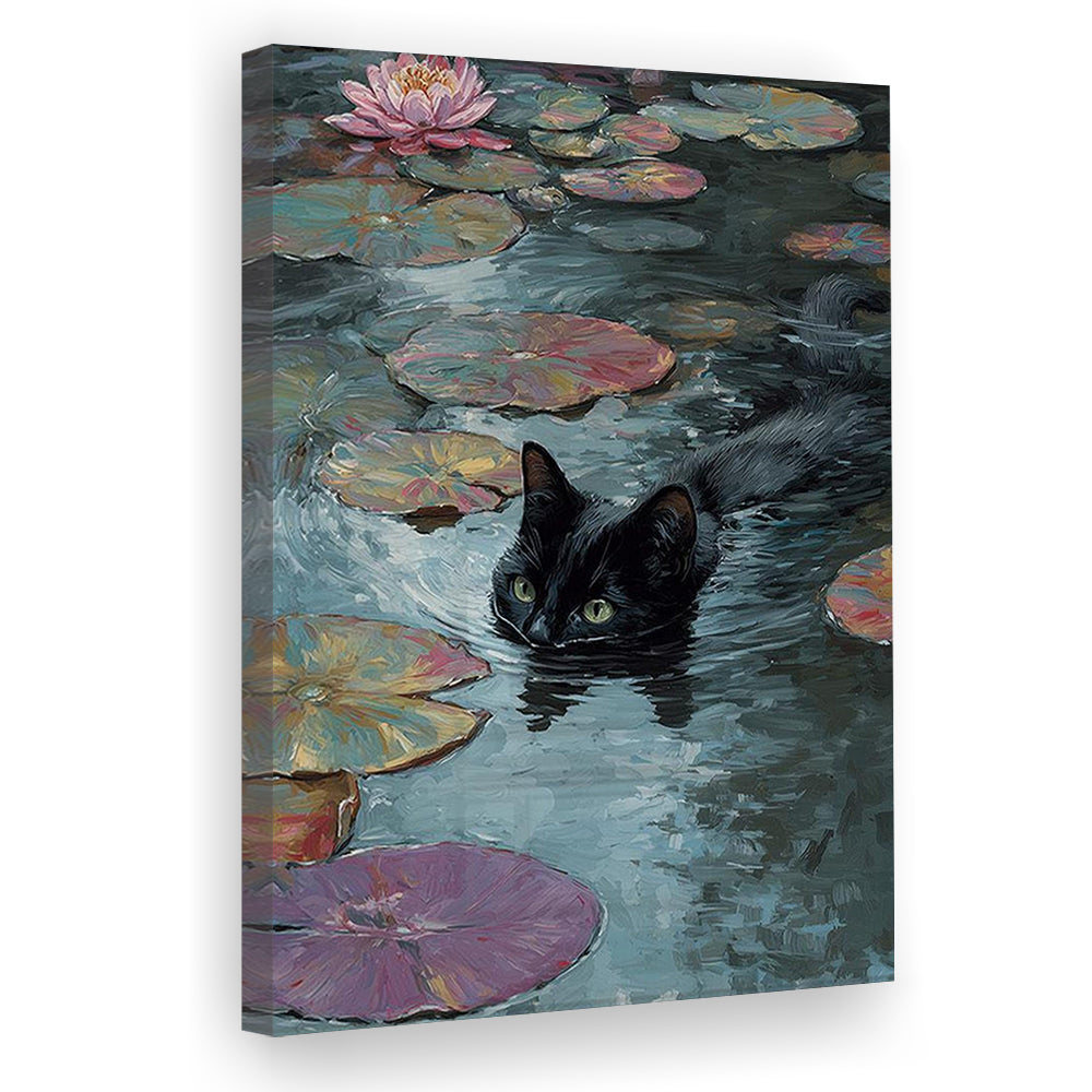 Monet Waterlily Cat Print, Claude Monet Cat, Black Cat Art, Funny Gift, Home Decor  Floral Print, Canvas Print, Canvas Decor