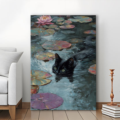 Monet Waterlily Cat Print, Claude Monet Cat, Black Cat Art, Funny Gift, Home Decor  Floral Print, Canvas Print, Canvas Decor