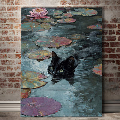 Monet Waterlily Cat Print, Claude Monet Cat, Black Cat Art, Funny Gift, Home Decor  Floral Print, Canvas Print, Canvas Decor