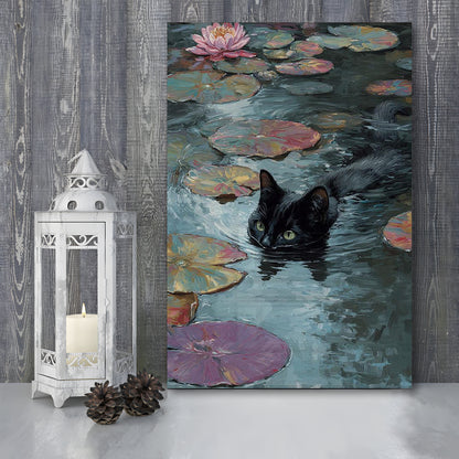 Monet Waterlily Cat Print, Claude Monet Cat, Black Cat Art, Funny Gift, Home Decor  Floral Print, Canvas Print, Canvas Decor