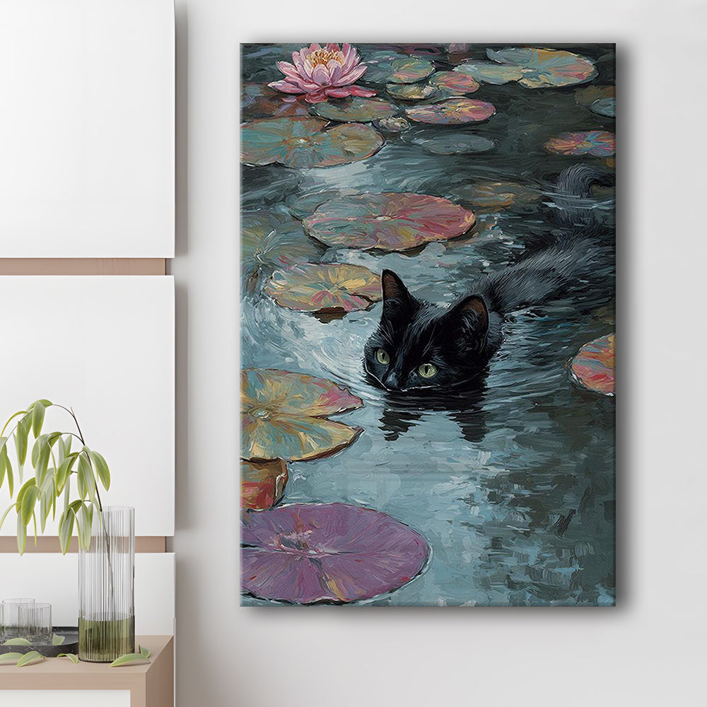 Monet Waterlily Cat Print, Claude Monet Cat, Black Cat Art, Funny Gift, Home Decor  Floral Print, Canvas Print, Canvas Decor