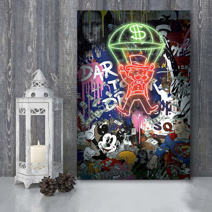 Money Flies, Neon Sign Effect, Canvas Print, Luxury Wall Art Decor, Modern Art