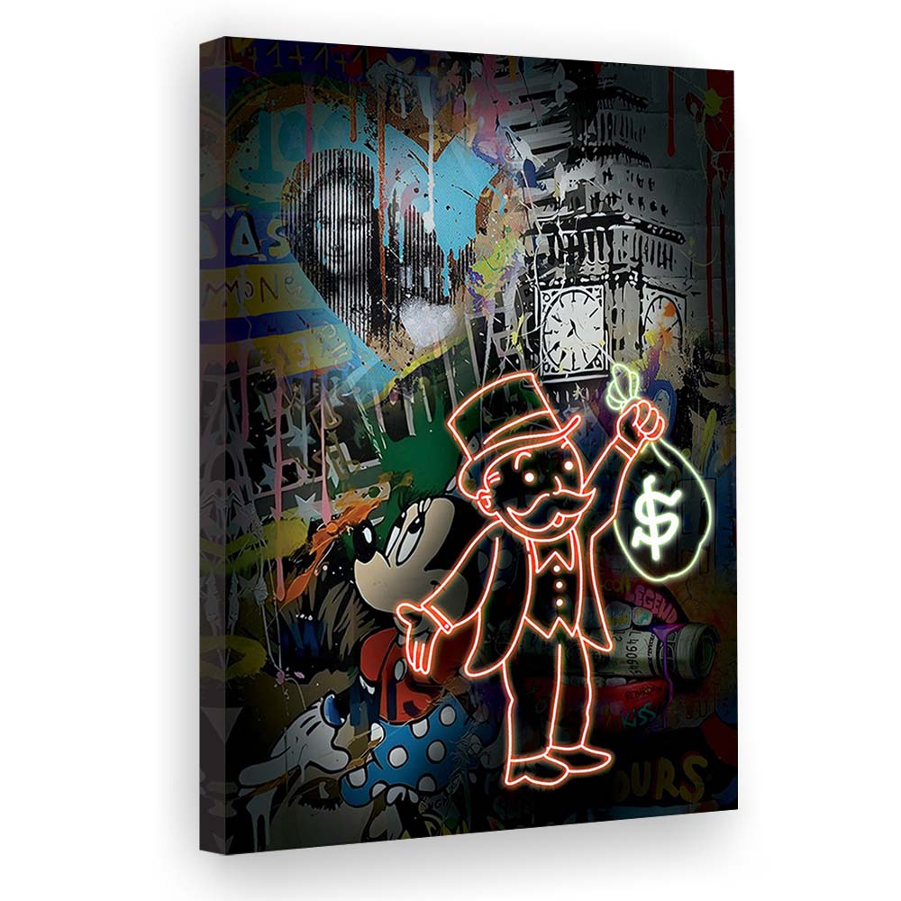 Monopoly Bag Boy, Neon Sign Effect, Canvas Print, Luxury Wall Art Decor, Modern Art