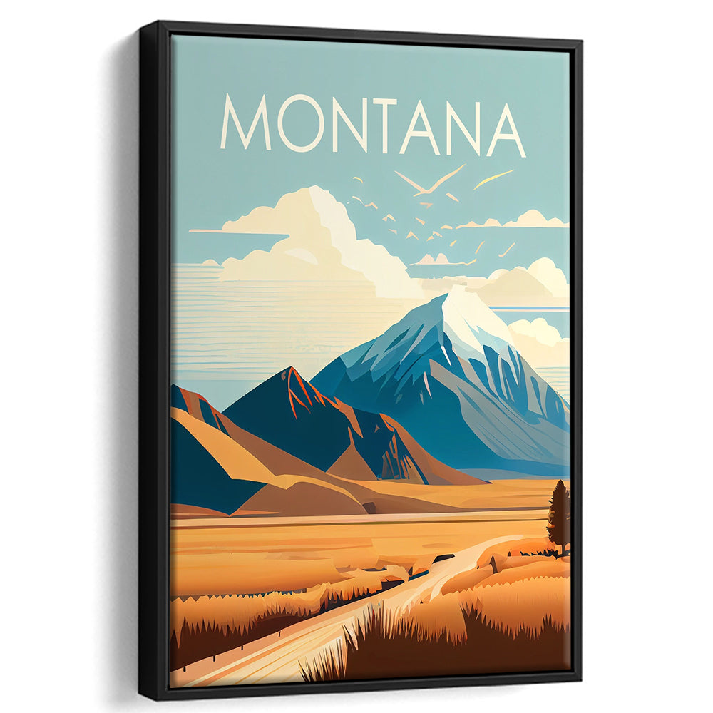 Montana Retro Art Print, Montana City Wall Art, Floating Framed Canvas Print, Framed Picture, Painting Canvas