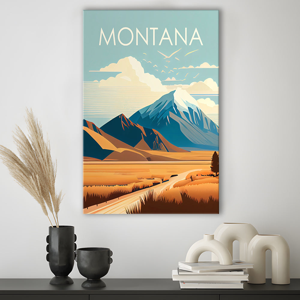 Montana Retro Art Print, Montana City Wall Art, Canvas Print, Painting Canvas, Living Room Decor