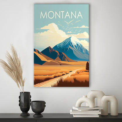 Montana Retro Art Print, Montana City Wall Art, Canvas Print, Painting Canvas, Living Room Decor