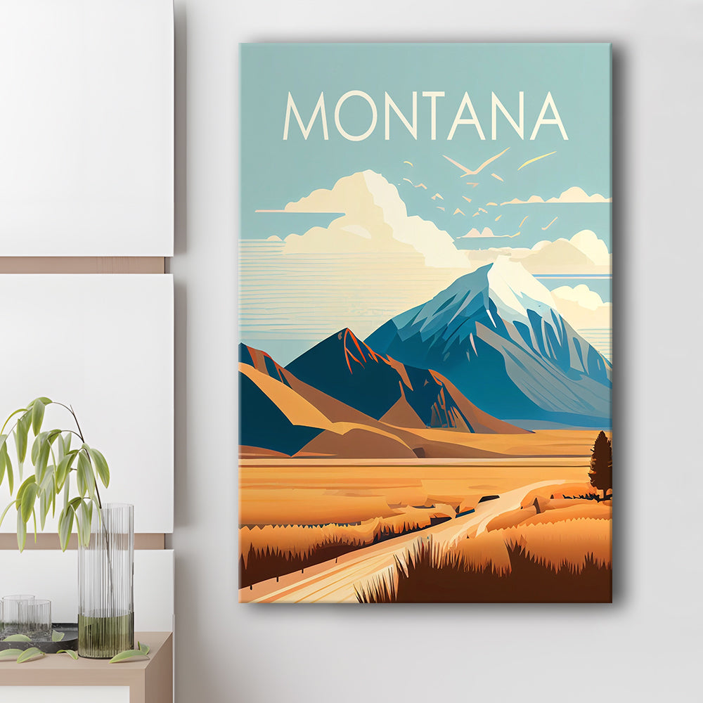 Montana Retro Art Print, Montana City Wall Art, Canvas Print, Painting Canvas, Living Room Decor