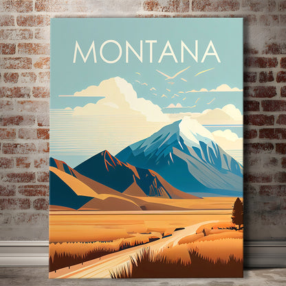 Montana Retro Art Print, Montana City Wall Art, Canvas Print, Painting Canvas, Living Room Decor