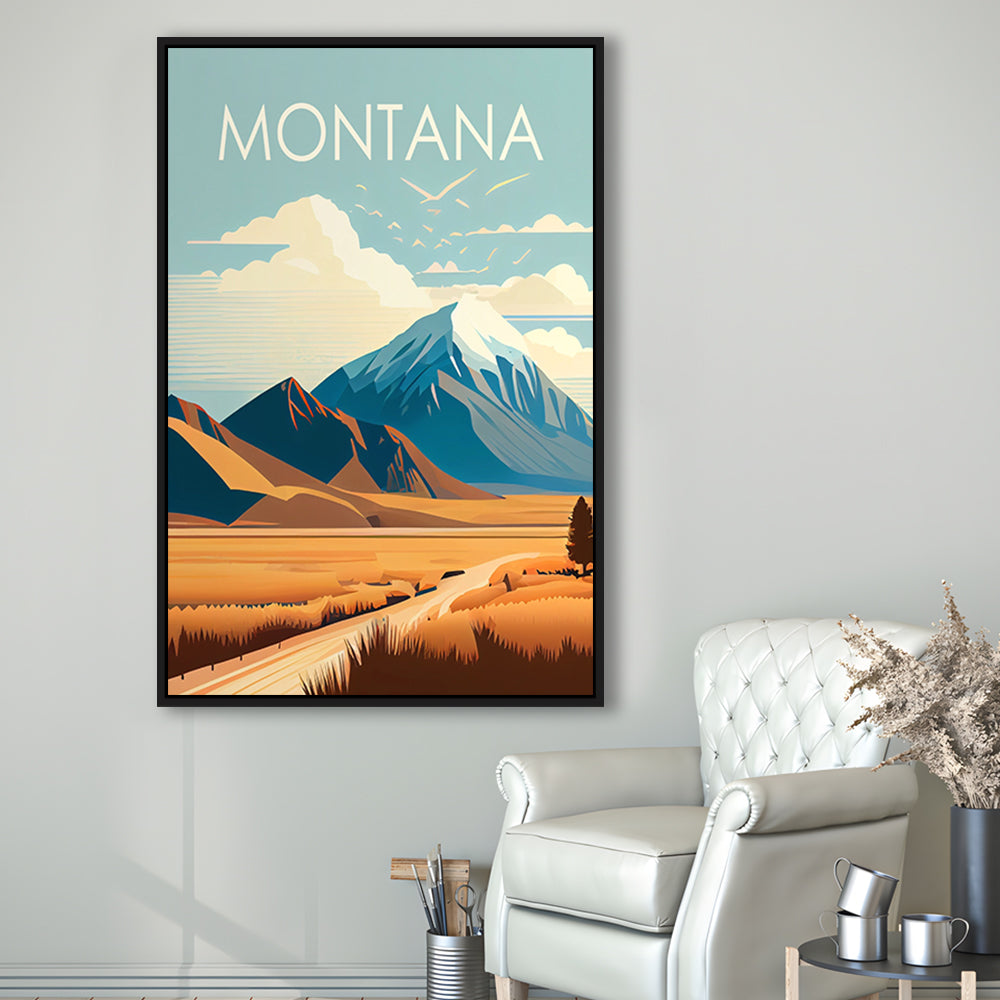 Montana Retro Art Print, Montana City Wall Art, Floating Framed Canvas Print, Framed Picture, Painting Canvas