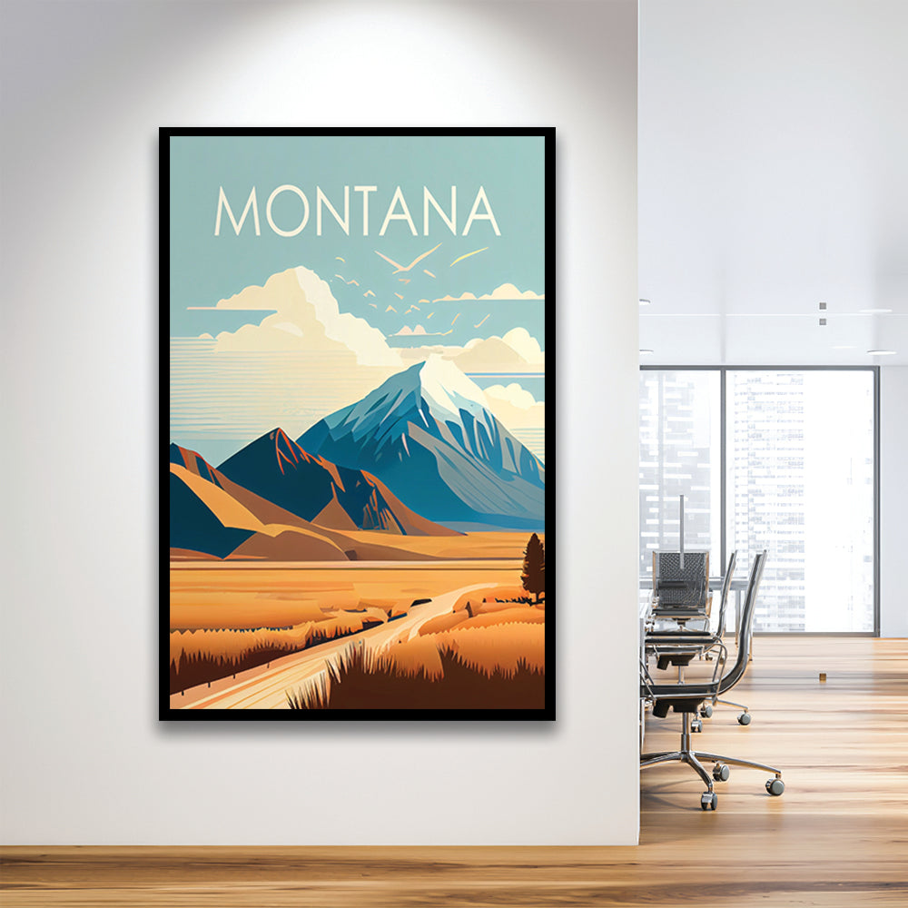 Montana Retro Art Print, Montana City Wall Art, Framed Art Print, Picture Framed, Painting Art