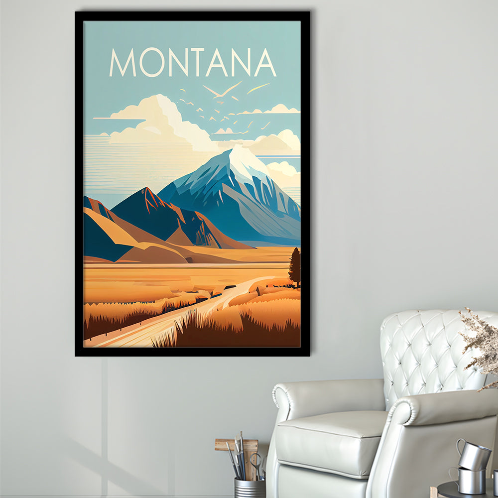 Montana Retro Art Print, Montana City Wall Art, Framed Art Print, Picture Framed, Painting Art
