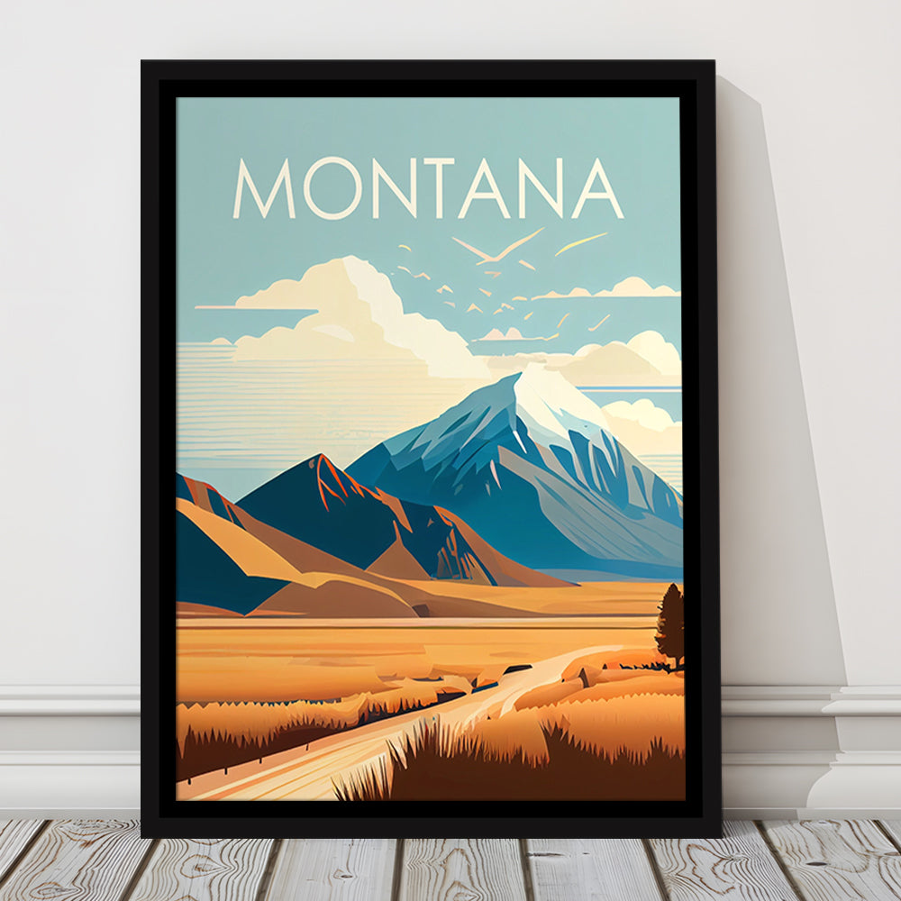 Montana Retro Art Print, Montana City Wall Art, Floating Framed Canvas Print, Framed Picture, Painting Canvas