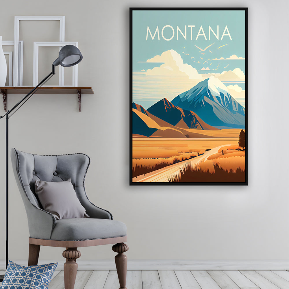 Montana Retro Art Print, Montana City Wall Art, Floating Framed Canvas Print, Framed Picture, Painting Canvas