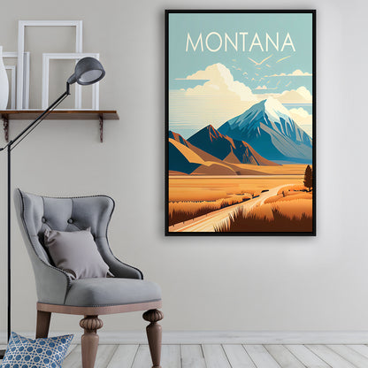 Montana Retro Art Print, Montana City Wall Art, Floating Framed Canvas Print, Framed Picture, Painting Canvas