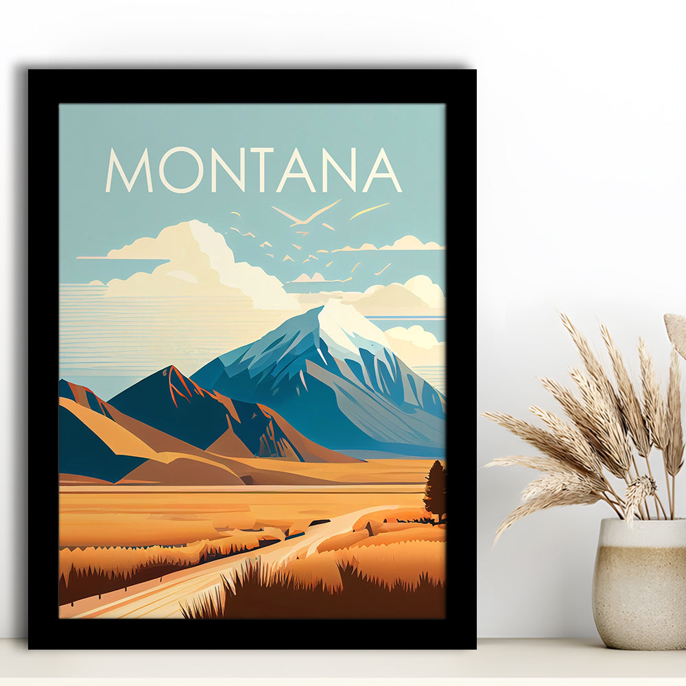 Montana Retro Art Print, Montana City Wall Art, Framed Art Print, Picture Framed, Painting Art