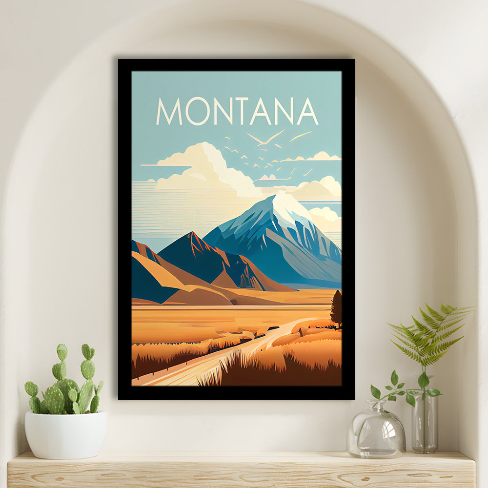 Montana Retro Art Print, Montana City Wall Art, Framed Art Print, Picture Framed, Painting Art