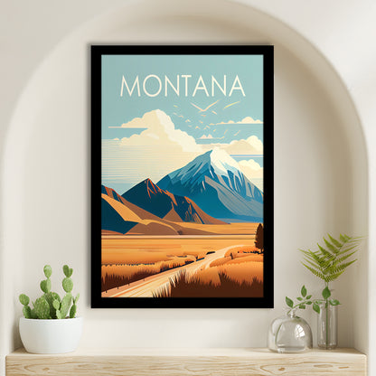 Montana Retro Art Print, Montana City Wall Art, Framed Art Print, Picture Framed, Painting Art