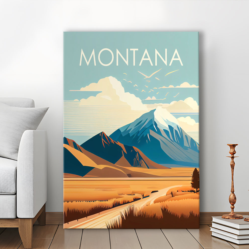 Montana Retro Art Print, Montana City Wall Art, Canvas Print, Painting Canvas, Living Room Decor