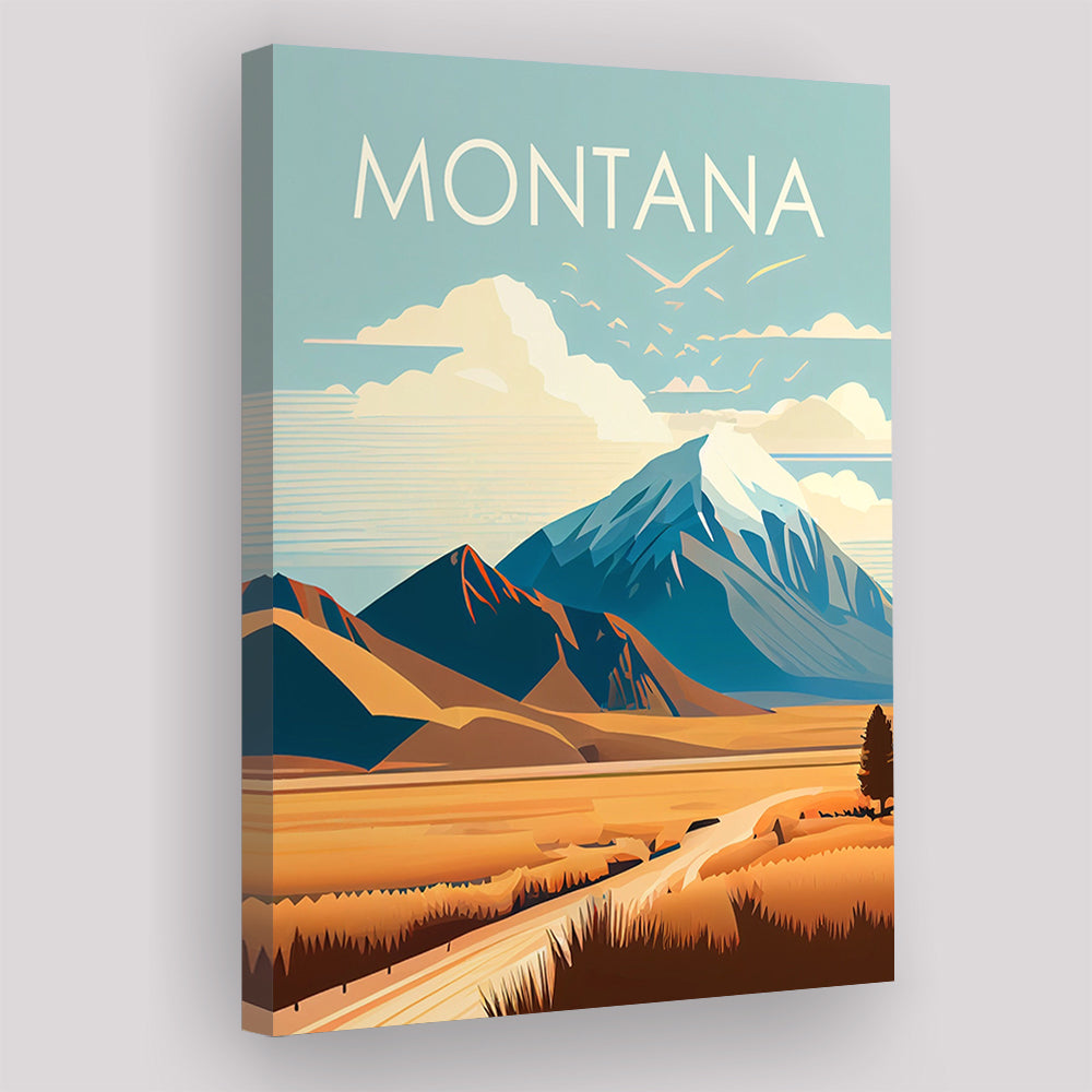 Montana Retro Art Print, Montana City Wall Art, Canvas Print, Painting Canvas, Living Room Decor