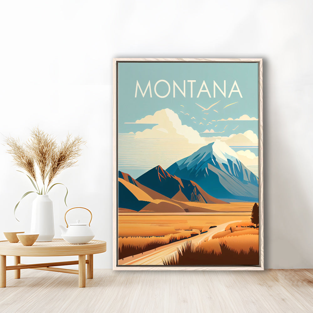 Montana Retro Art Print, Montana City Wall Art, Floating Framed Canvas Print, Framed Picture, Painting Canvas