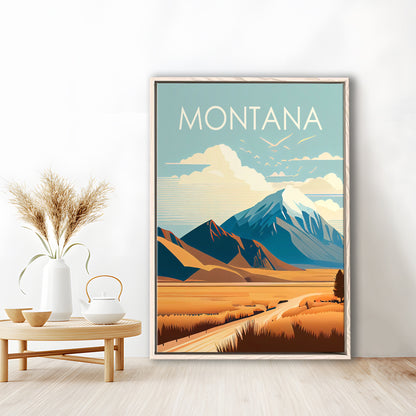 Montana Retro Art Print, Montana City Wall Art, Floating Framed Canvas Print, Framed Picture, Painting Canvas