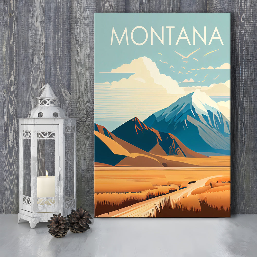 Montana Retro Art Print, Montana City Wall Art, Canvas Print, Painting Canvas, Living Room Decor