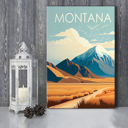 Montana Retro Art Print, Montana City Wall Art, Canvas Print, Painting Canvas, Living Room Decor