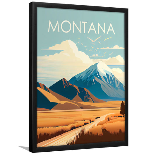 Montana Retro Art Print, Montana City Wall Art, Framed Art Print, Picture Framed, Painting Art