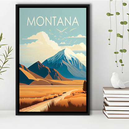 Montana Retro Art Print, Montana City Wall Art, Floating Framed Canvas Print, Framed Picture, Painting Canvas