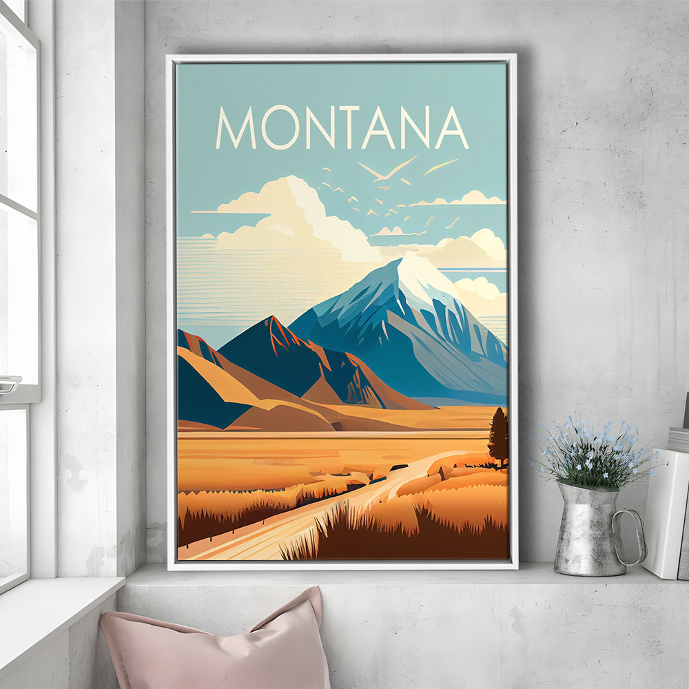 Montana Retro Art Print, Montana City Wall Art, Floating Framed Canvas Print, Framed Picture, Painting Canvas