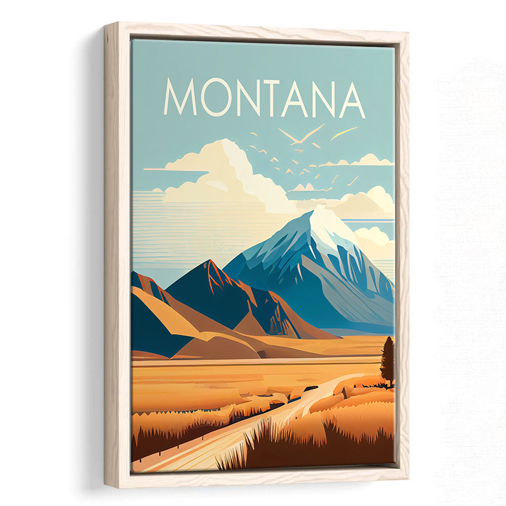 Montana Retro Art Print, Montana City Wall Art, Floating Framed Canvas Print, Framed Picture, Painting Canvas