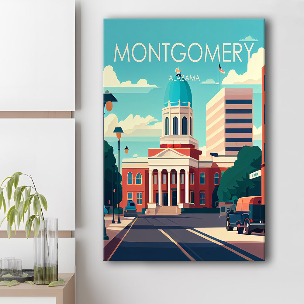 Montgomery Alabama Retro Art Print, Montgomery City Wall Art, Canvas Print, Painting Canvas, Living Room Decor