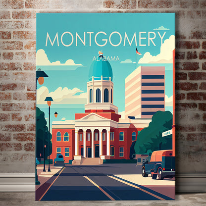 Montgomery Alabama Retro Art Print, Montgomery City Wall Art, Canvas Print, Painting Canvas, Living Room Decor