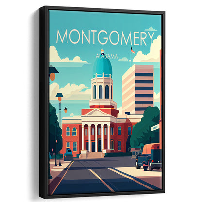 Montgomery Alabama Retro Art Print, Montgomery City Wall Art, Floating Framed Canvas Print, Framed Picture, Painting Canvas
