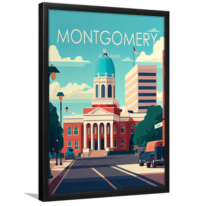 Montgomery Alabama Retro Art Print, Montgomery City Wall Art, Framed Art Print, Picture Framed, Painting Art