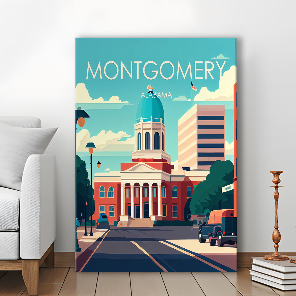 Montgomery Alabama Retro Art Print, Montgomery City Wall Art, Canvas Print, Painting Canvas, Living Room Decor