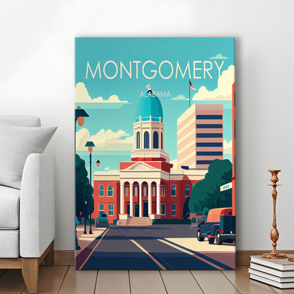 Montgomery Alabama Retro Art Print, Montgomery City Wall Art, Canvas Print, Painting Canvas, Living Room Decor