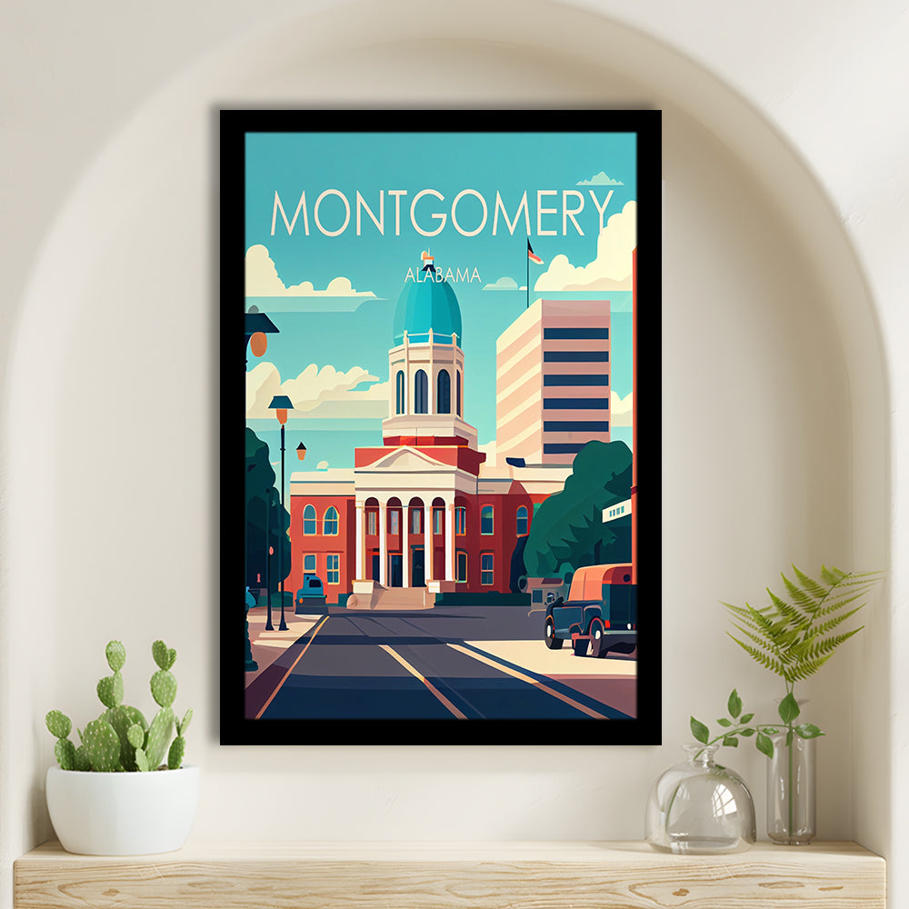 Montgomery Alabama Retro Art Print, Montgomery City Wall Art, Framed Art Print, Picture Framed, Painting Art