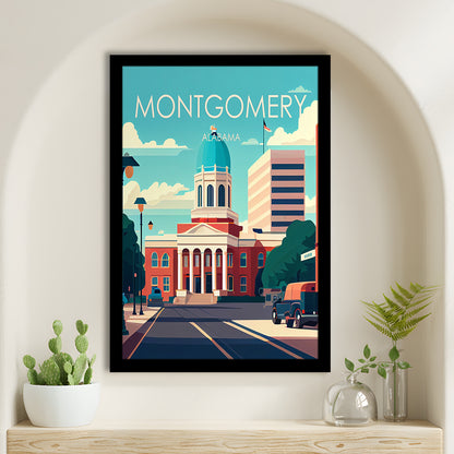 Montgomery Alabama Retro Art Print, Montgomery City Wall Art, Framed Art Print, Picture Framed, Painting Art