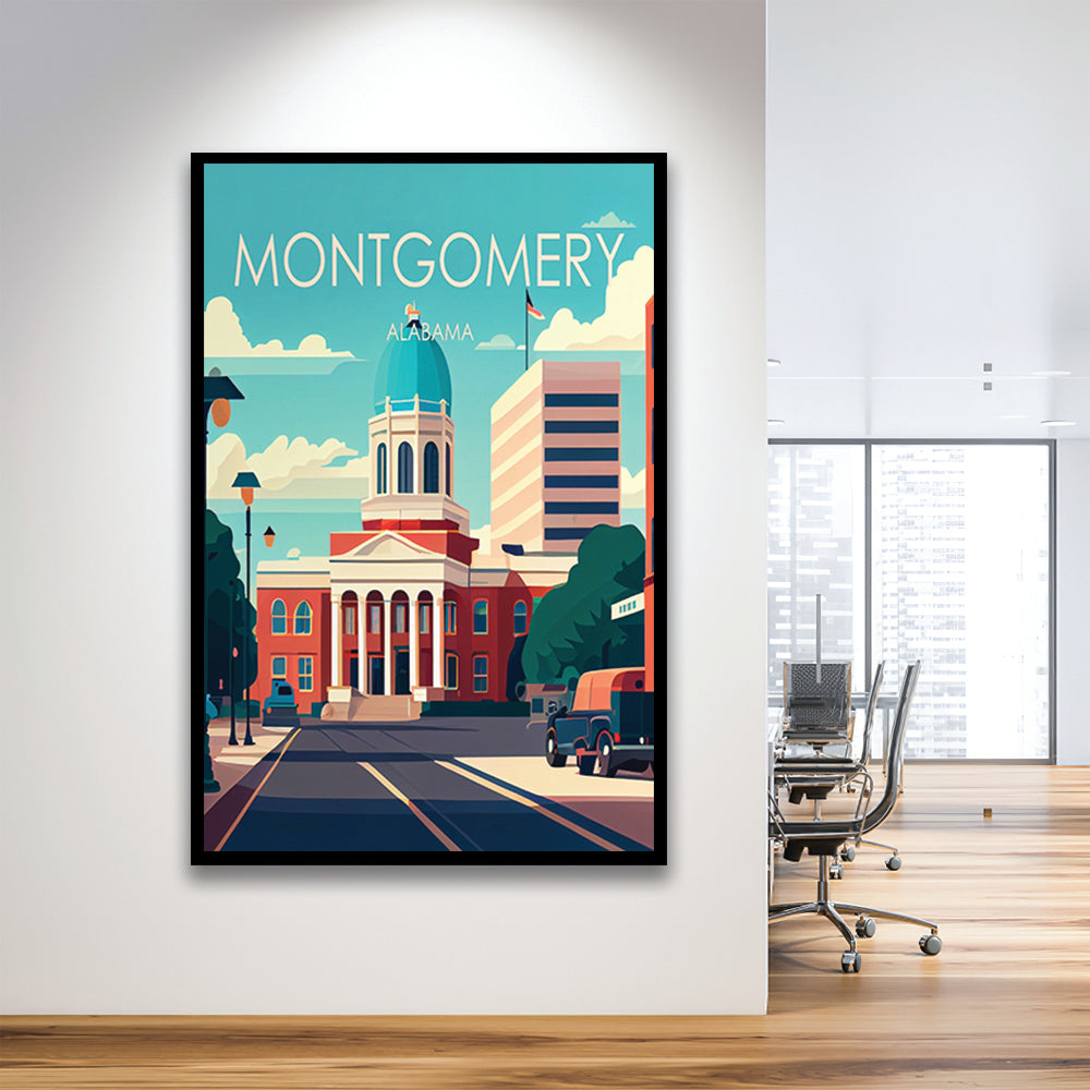 Montgomery Alabama Retro Art Print, Montgomery City Wall Art, Framed Art Print, Picture Framed, Painting Art