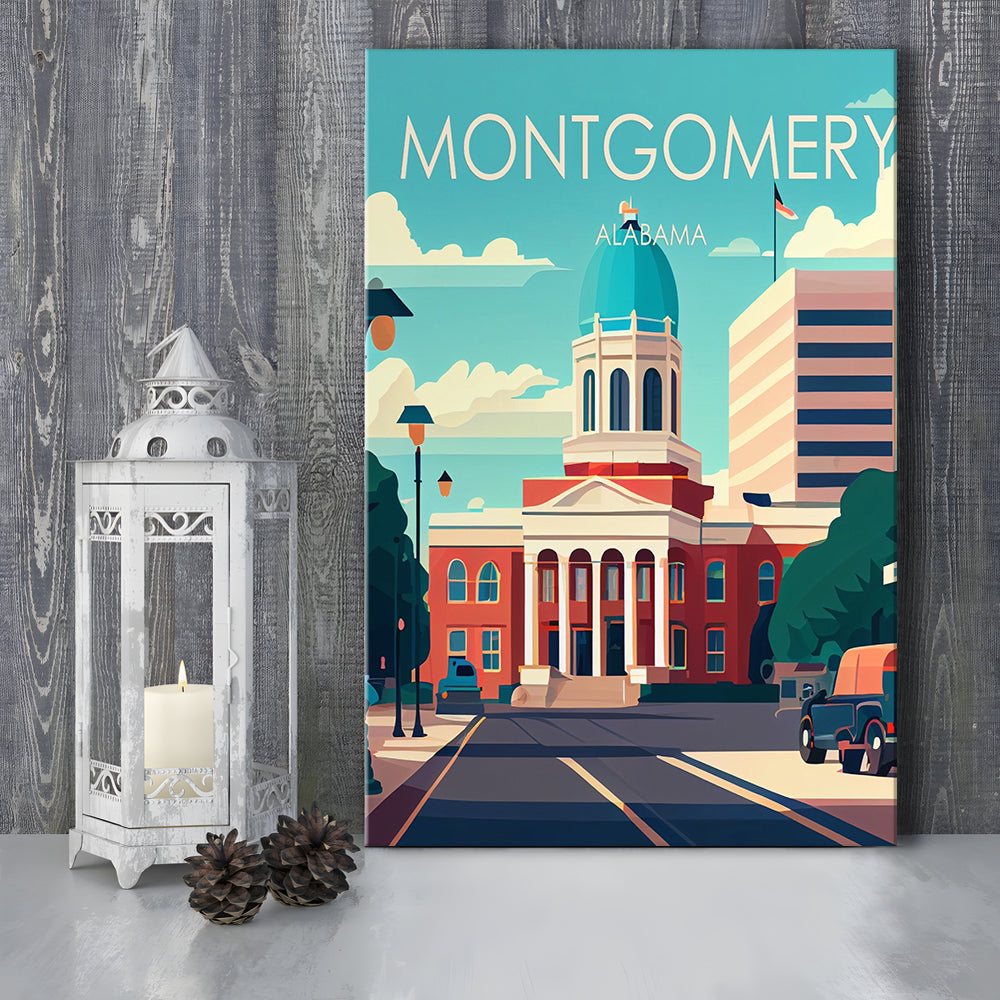 Montgomery Alabama Retro Art Print, Montgomery City Wall Art, Canvas Print, Painting Canvas, Living Room Decor