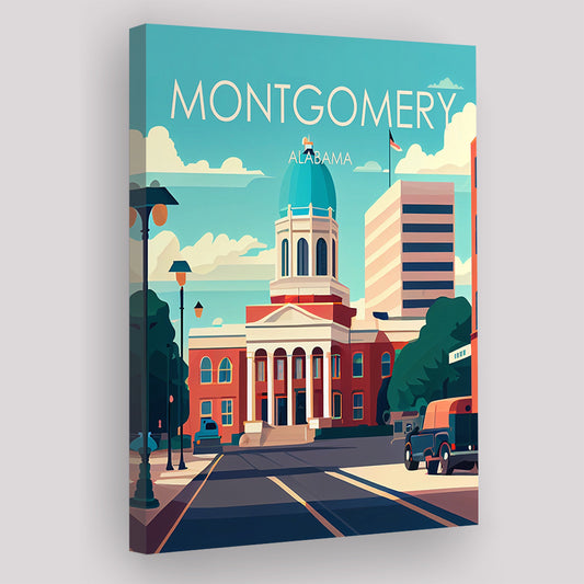 Montgomery Alabama Retro Art Print, Montgomery City Wall Art, Canvas Print, Painting Canvas, Living Room Decor