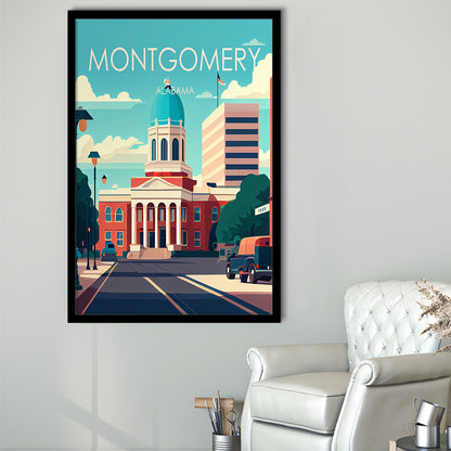 Montgomery Alabama Retro Art Print, Montgomery City Wall Art, Framed Art Print, Picture Framed, Painting Art