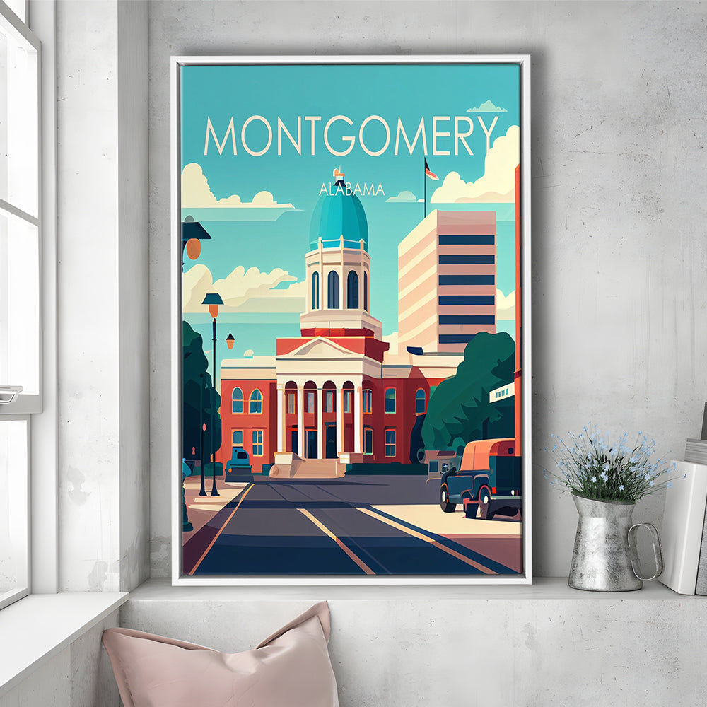 Montgomery Alabama Retro Art Print, Montgomery City Wall Art, Floating Framed Canvas Print, Framed Picture, Painting Canvas