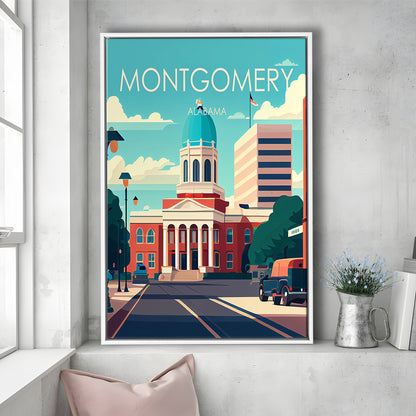 Montgomery Alabama Retro Art Print, Montgomery City Wall Art, Floating Framed Canvas Print, Framed Picture, Painting Canvas